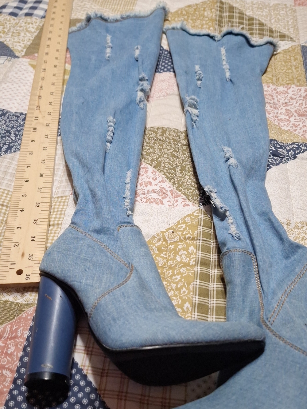 Cape Robbin Denim Over-the-Knee Barrel Rd Heel Boots - Light Blue - Picture 6 of 7